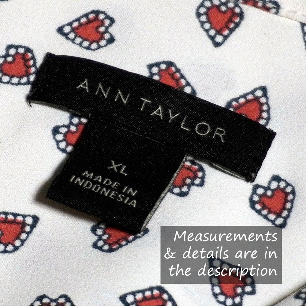 Ann Taylor Romantic Heart Print Blouse Plus Size Top 2X XXL Valentine's Day Love - Picture 6 of 8